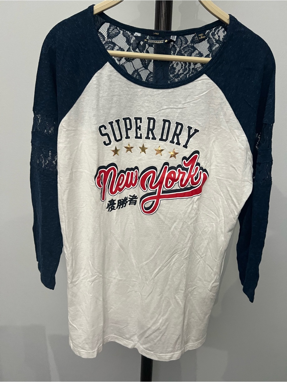 Superdry Women’s New York Raglan Baseball Tee - Navy & White